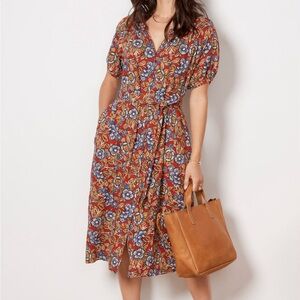 NWOT Faherty Carmel Print Tie Waist Dress in Red Desert Bloom Size Medium